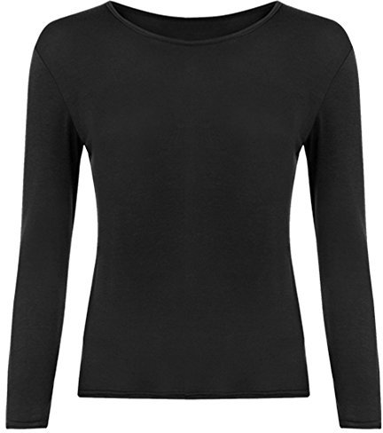 Women Long Sleeve T-Shirt Top Basic Casual Plain Stretch Vest Body Blouse Tee Layering, S/M 8-10, Black