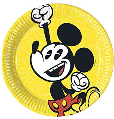 Procos- Disney Lot de 8 soucoupes en Carton Mickey rétro 20 cm Taille Unique, PR81848, Multicolore