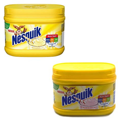 Nesquik Strawberry and Banana Flavour Bundle | Enjoy These Classic Flavours with Your Milk | 1x300g Strawberry Tub and 1x300g Banana Flavour Tub | Total of 2 x 300g Tubs