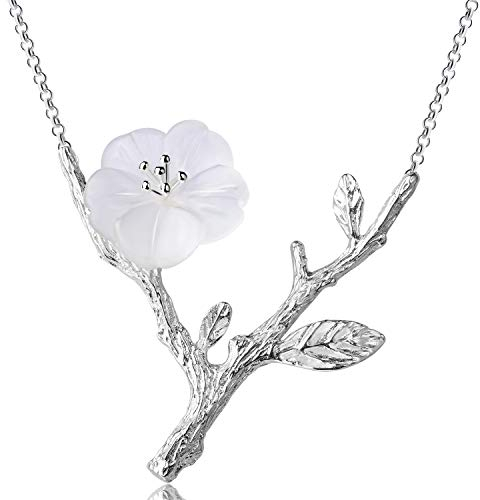 Lotus Fun S925 Sterling Silber Halskette Kristallblume im Regen Halskette Kreativ Natürliche Handgemachter Einzigartiger Schmuck für Frauen und Mädchen (White-Style2)