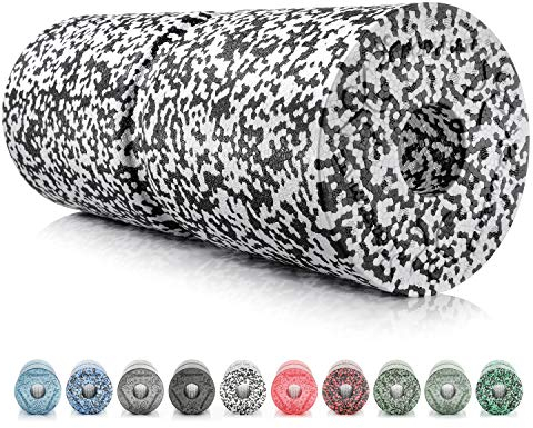BODYMATE Faszienrolle Care Mittel-Hart mit umlaufender Rille zu Wirbelsäulen-Entlastung mit E-Book - Schwarz/Weiß 35x14cm