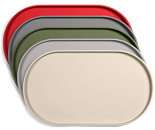 DogBuddy Dog Food Mat, Small (19x11), Large (24x14), Nonslip Pet Food Mat, Silicone Dog Bowl Mat, Washable Dog Mat for Food and Water, Waterproof Dog Food Mats for Floors (Large, White Sand)