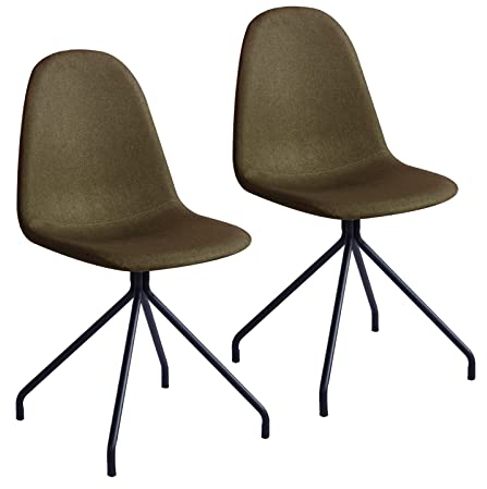 SVITA 2er Set Esszimmerstühle Metallbeine Polsterstuhl Polyester (Oliv, Kreuzbeine)