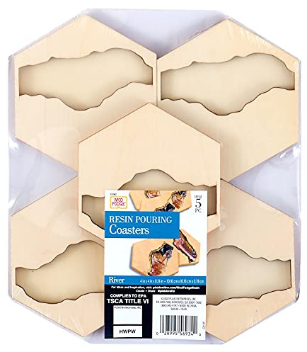 Mod Podge Resin Wood Coaster, River Set of 5 Resin Pouring Coaster Kit, Pouring Surface for Epoxy Resin, DIY Wood Pouring Craft Supplies for Resin Arts and Crafts, 56934E