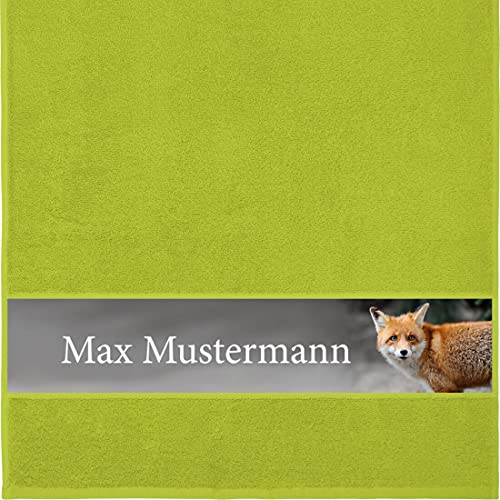 Manutextur Handtuch mit Namen - personalisiert - Motiv Fuchs - viele Farben & Motive - Dusch-Handtuch - hellgrün - Größe 50x100 cm - persönliches Geschenk mit Wunsch-Motiv und Wunsch-Name