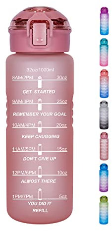Goothdurs 32oz Motivational Water Bottle with Time Marker Reminder – Water Tracker Bottles with Times to Drink - Leak-Proof BPA Free Hydration Sports Daily Water Bottle Jug with Removable Strainer