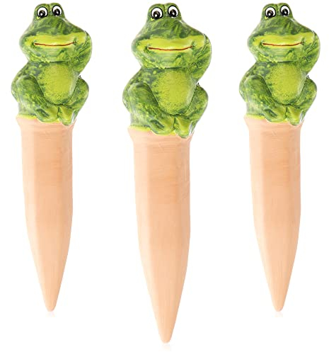 com-four® 3X arrosage Automatique pour Plantes d'intérieur - Distributeur d'eau pour Plantes - cônes d'argile pour arroser Les Fleurs - hydrospikes (03 pièces - Grenouilles)