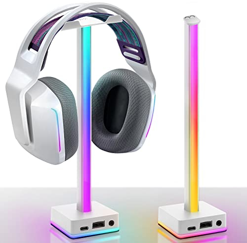 EZDIY-FAB Support pour Casque RVB,Barre Lumineuse LED USB pour Casque, rétroéclairage RGB, 50 Modes de Couleur intégrés, Support pour Casque pour Gamer PC Accessoires Bureau - Blanc