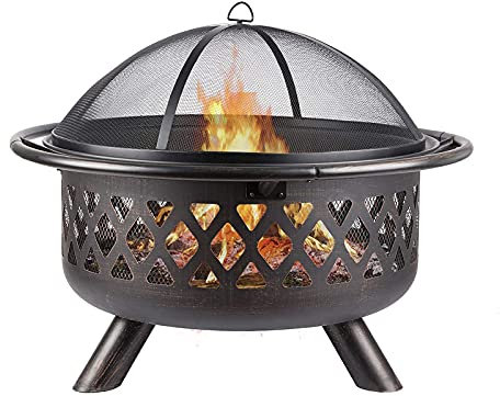 Samnuerly Kleine Feuerstelle, Outdoor-Feuerstelle mit BBQ-Grillregal, Feuerschale mit Funkenschutznetz, extra inklusive Schürhaken und Abdeckung, Garten-Terrassenheizung