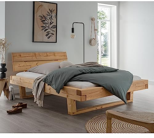 Lomadox Doppelbett Ehebett Bett Echtholz Massivholz, 140x200 cm, Fichte massiv, Holzkopfteil, Massivholzkufen, B/H/T ca. 158/88/228 cm
