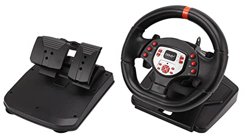 Game Racing Wheel, 180 Degree Universal USB Car Sim Racing Steering Wheel with Pedals, Dual Motor Feedback Driving Force PC Racing Wheel for 360, for for Switch, TV Box