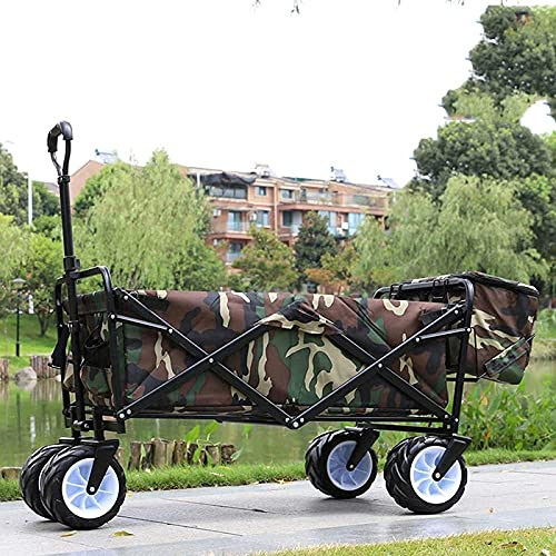 ATAAY Zusammenklappbarer Strand-Garten-Trolley, Karren, robuster, Faltbarer Garten-Trolley, klappbarer Schubkarren-LKW, tragbarer Outdoor-Angel-Einkaufswagen mit Aufbewahrungstasche (Camouflage)
