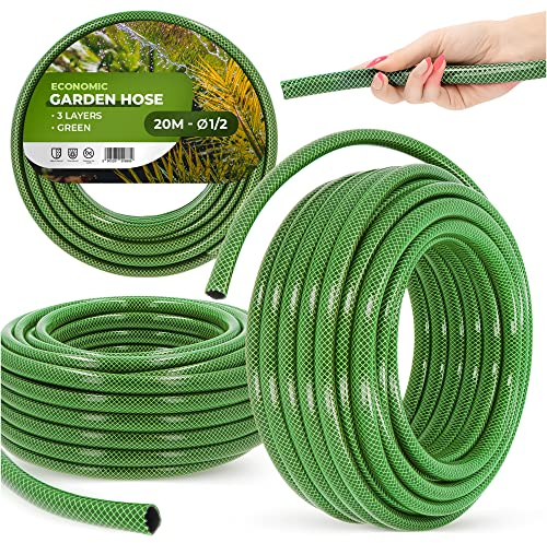 Gartenschlauch 1/2 20 m Grün Verstärkt 3-lagig UV-Beständig Formstabiler Flexibler Gartenschlauch Bewässerung Gartenarbeit Autowäsch Panzerschlauch