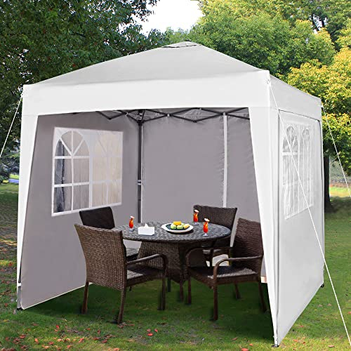 2 x 2 m wasserdichter Pop-Up-Pavillon Falt-Pavillon mit silberfarbener Schutzschicht 4 Seitenwände WS (Weiß)
