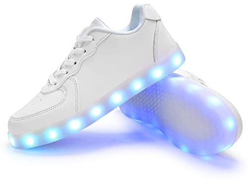 PADGENE Sportschuhe mit blinkenden LEDs, für Damen und Herren, wiederaufladbar über USB, Re Weiß, 37 EU