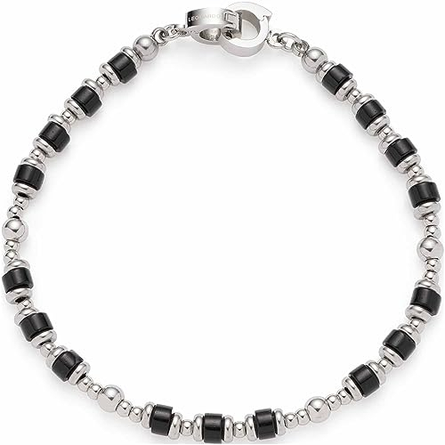 Leonardo Jewels Osira Clip&Mix Damen Armband aus Edelstahl und schwarzen Glasperlen für Charms Anhänger, Länge 19 cm, Schmuck Geschenk 023295