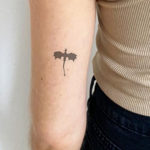 Inkster Tattoo - Drachen Silhouette Tattoo | Temporäres Tattoo mit EU-Kosmetikzertifizierung | wasserfest + vegan | revolutionäres 2-Wochen-Tattoo | Fake Tattoos und Klebetattoos für Erwachsen
