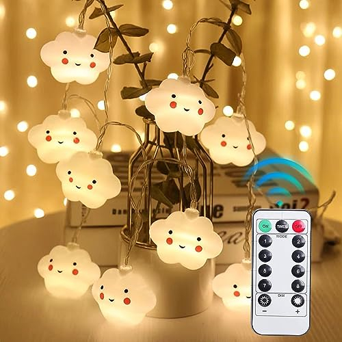 Sporgo Lichterkette Kinderzimmer LED Wolke: 3M 20LEDs Lichterkette Innen 8 Modi Wolke Lichter, Lichterkette mit Timer, USB Wolkenlampe für Kinderzimmer, Partydekoration, Weihnachten (1)