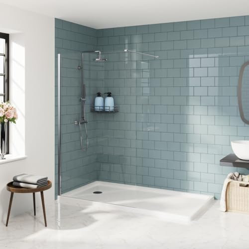 Aquariss 1400mm Walkin Shower Enclosure 8mm Easy Clean Glass Shower Screen Panel Reversible Polished Chrome Framed