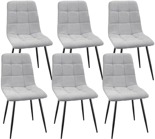 FRUOGO Esszimmerstühle 6er Set, Gepolsterter Küchenstuhl mit Hoher Rückenlehne, Wohnzimmerstuh Polsterstuhl mit Sitzfläche aus Leinen, Metallbeine