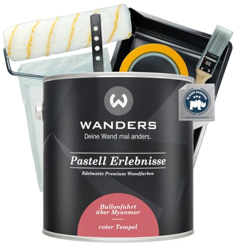 Wanders Pastell Erlebnisse Wandfarbe 2,5L (roter Tempel, Rot) inkl. Streichset Basic – Premium Kreidefarbe, Leichte Anwendung, Hochdeckend, Ultramatt, Perfekt für Heim-DIY