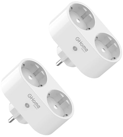 GHome Smart Enchufe Inteligente Wifi, Enchufe Alexa, Wifi Enchufe 2 en 1, Medición de Consumo de Energía con Mando a Distancia, Temporizador, Funciona con Alexa Google Home, 2 Packs