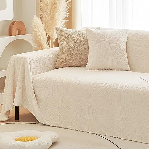 Bishilin Sofabezug Ecksofa Universal, Couchbezug Plüsch 2 Sitzer Blumen Muster Beige 180x230CM Überwurf Sofa Polyester Baumwolle