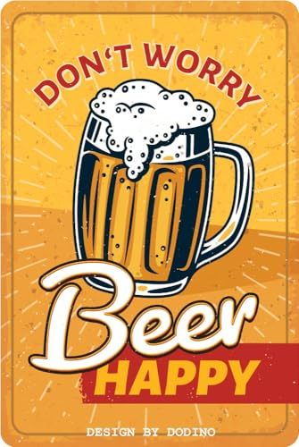 DODINO 20x30cm blechschilder DONT WORRY BEER HAPPY, Dekoratives Wohnaccessoire, Schild bier, Bier schild, Deko Metallschild Schild für alle Bar Theke oder Pub Besitzer
