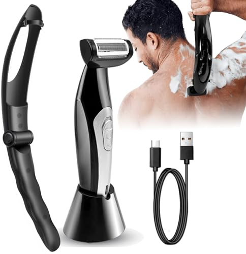 Bewinner Multifunktionell Brust Rückenrasierer Herren, Nass Körperrasierer für den Rücken, Power Burst Bodygroom mit Abnehmbarem Griff und Extremer Reichweite für Reisen, Zuhause