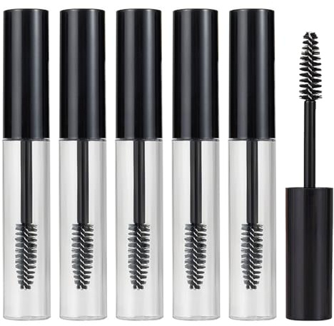 Leere Mascara-Tube und Zauberstab, 6-teiliges nachfüllbares Mascara-Pinsel-Set, Metall-Mascara-Zauberstab, DIY-Kosmetikbehälter für Wimpernwachstumsserum und Rizinusöl, tragbares Make-up-Zubehör