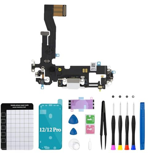 for iPhone 12 Charging Port Replacement for iPhone 12 Pro USB Data Dock Connector Antanna Microphone with Repair Tool Kit for A2172 A2402 A2403 A2404 (White)