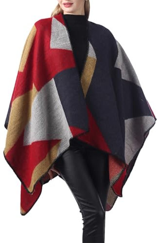 Poncho Damen Warm Mit Kapuze, Cape Outdoor Leicht Boho Capes Umhang Mittelalter Elegant Strickjacke Pashminas Winter Mode Schal Hawaii Große Größen Stola Schals