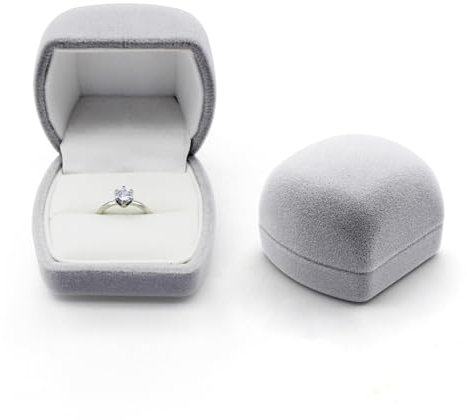 AfitLulu Ringbox Samt Ring Aufbewahrung Ringbox Hochzeit Elliptisch Verlobungsring Box für Vorschläge, Verlobungen und Hochzeiten (Grau)