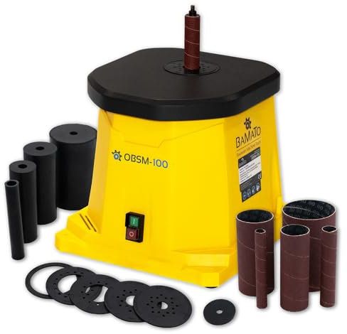 BAMATO oszillierender Spindelschleifer OBSM-100 | inkl. XXL-Zubehörset | Schleifhöhe 98 mm | 450 Watt Motor | 16mm Oszillationshub | Oszillation 58 min-1 | Spindelschleifmaschine