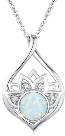 OHAYOO Lotus Opal Halskette Damen 925 Sterling Silber Anhänger Kette Blume Yoga Schmuck Geschenke für Frauen Mädchen