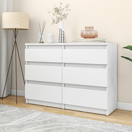 YITAHOME Kommode aus Holz, Kommode Schlafzimmer, 6 Schubladen mit Laufschienen, Schlafzimmermöbel, Schlafzimmeraufbewahrung, moderner Schlafzimmerschrank, Nachttisch, 100 x 30 x 70 cm (weiß)