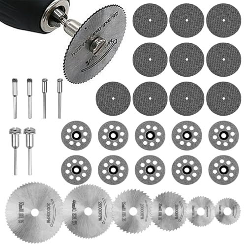 Trennscheiben Set, 32 Stück Kreissägeblatt Schneidräder für Dremel Zubehoer, Multitool Sägeblätter Zubehör für das Schneiden von Holz, Kunststoff, Stein, Metall, Glas, Rotationswerkzeuge