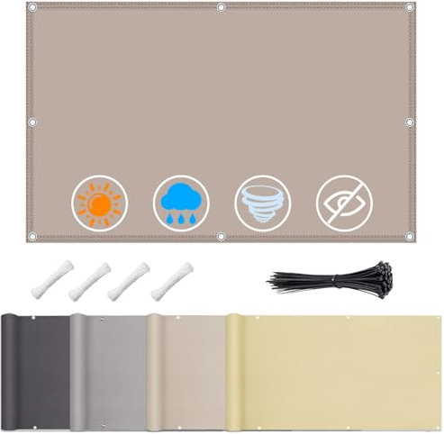 Premium Sonnensegel Wasserdicht mit Verstärkten Edelstahl-Ösen Rechteckig 2x4m– UV-Schutz 95%, Wetterfest, Reißfest, Ideal für Balkon, Terrasse, Garten, inkl Seile und Kabelbinder- Taupe