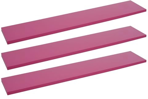 Set of 3 Shelf Boards 118cm Long Wall-Mounted Classic Shelf for Living Room Bedroom Kitchen or Office NO Brackets Included [Pink Lacquer (118 x 23.5cm)]