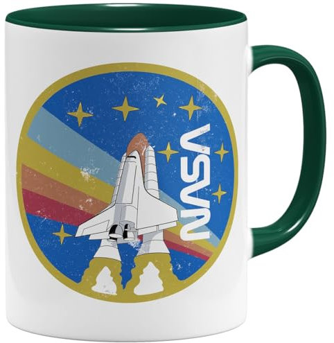 OM3® NASA Vintage Rocket Kaffee-Tasse - Raumfahrt Rakete - Keramik Becher - 325ml - Beidseitig Bedruckt - Grün