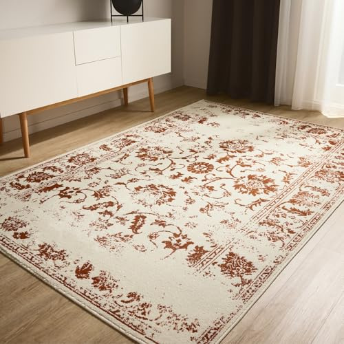 benuta Basic Teppich Suki - Creme/Orange 240x340 cm - Kunstfaser - Rechteckig & im Style: Vintage, Orient Style - Pflegeleicht für Wohnzimmer Schlafzimmer