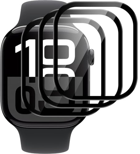 Eirltiy 3 Pièces Protection Écran pour Apple Watch Series 10 46mm， Verre Trempé Anti-Rayures, Sans Bulles, Résistant, Installation Facile, HD Transparent TPU Souple Film Protecteur, Noir