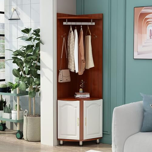 GLMGBP 71 hoher Eckschrank, Badezimmer-Bodenschrank, freistehende Garderobe, Schuhaufbewahrung, geeignet für Schlafzimmer, Hotels und Schlafsäle (Farbe: Teak)