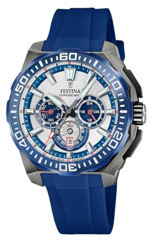 Festina Montre Homme Analogique de Caoutchouc Bleu - Mouvement à Quartz - Chronographe - Calendrier - Verre Minéral Haute Résistance - Étanche 20 ATM - F20725/4 Chrono Bike