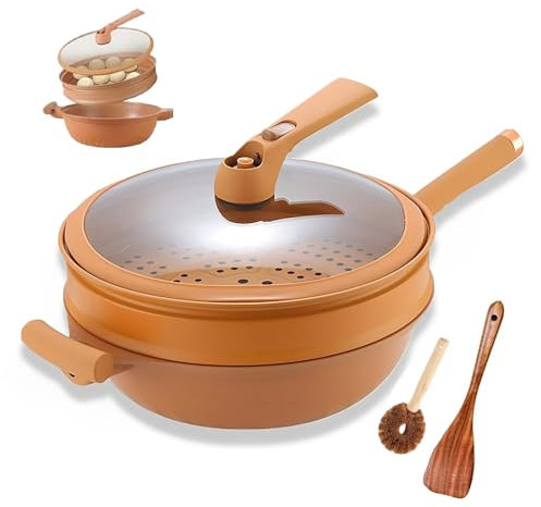 Microwave Pressure Cooker, 8L Non-Stick Titanium Clay Pan with Steamer Basket, 2-in-1 Multifunctional Cooking Tool with Cleaning Brush