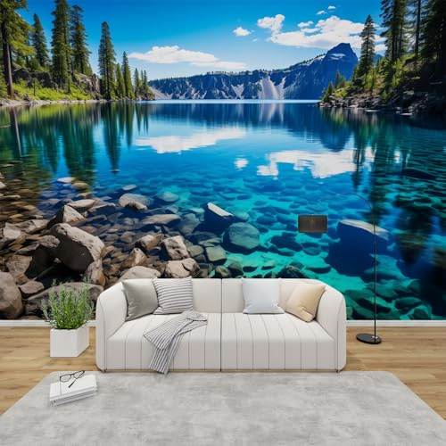 AevuCub Nature Landscape Wall Mural - Forest Lake Mountain Mural Wallpaper for Living Room, Bedroom Decor, Natural Wall Art, Non-Woven Photo Wallpaper 3D Effect, 366x254 cm