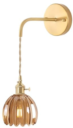 DLGLOLIN Applique Murale en Verre Intérieur Lampe Applique avec Interrupteur Abat-jour Créatif en Forme de Fleur Éclairage Mural pour Salle de Bain Salon Chambre Cuisine, Ambre
