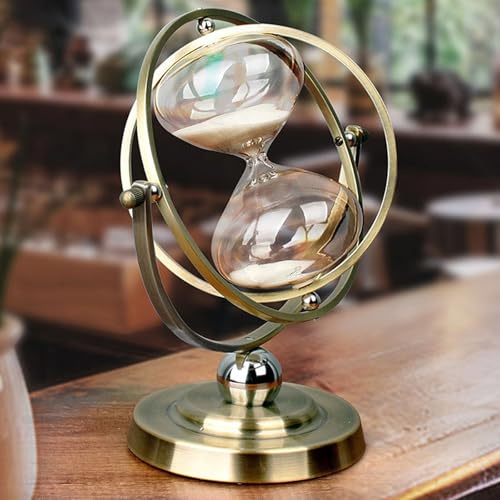 Metall Sanduhren 360 Rotierende Sand Timer,Ransparent Glas Sanduhr,15 30 60Minuten Vintage Messing goldene Sanduhr für Wohnungen,Büros und auch(Size:L(60 Minutes),Color:a)