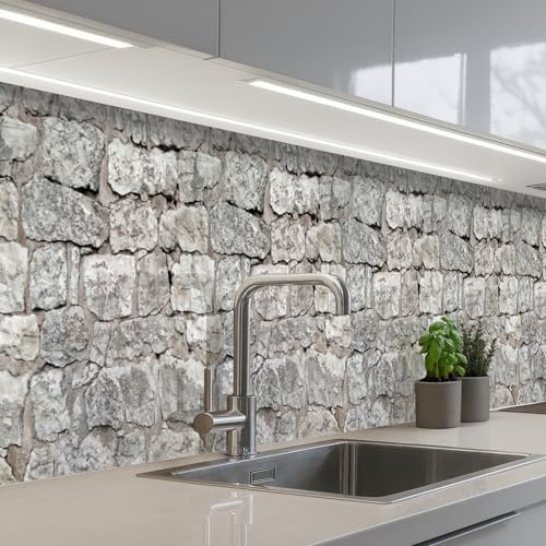 KitchenYeah© Rückwand Küche Rückwandschutz Selbstklebend Spritzschutz | 80x400 cm - Küchenrückwand Küchenfront Küchen Selbstklebende Küchenrückwände Naturstein - Mauer - Abbröckelung