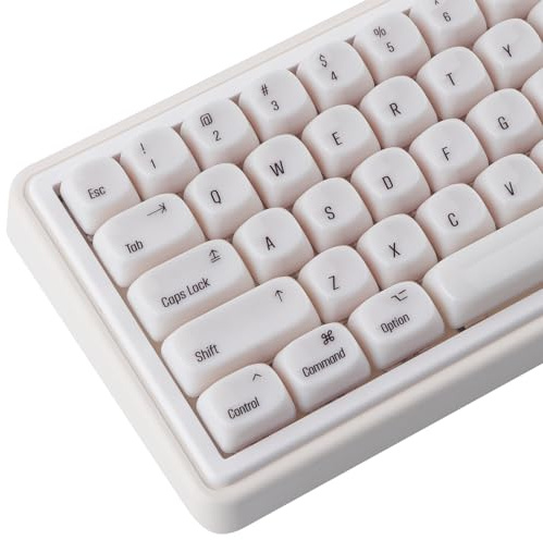 Tsungup MOA Keycaps,Cute Ceramic Textured Mac Custom Keycaps 60 75 Percent | Minimalist White Mac Keycap Set Key Caps Keyboard 136 Keys for Cherry MX Swithes Mechanical Keyboards(Translucent White)